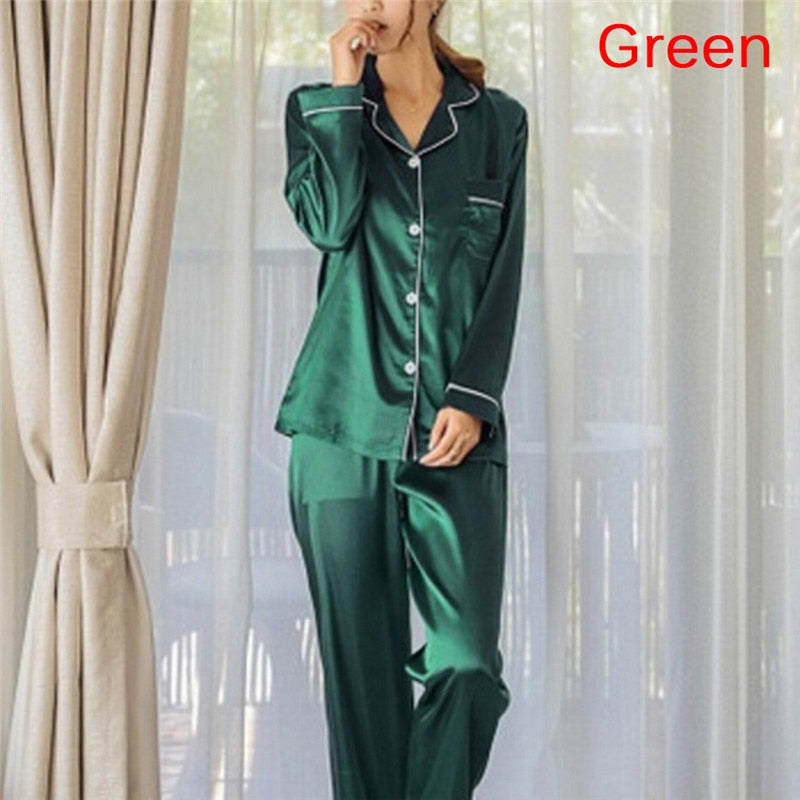 2 Piece Set Loungewear Womens Silk Satin Pajamas