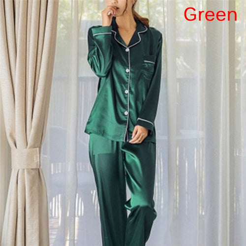 2 Piece Set Loungewear Womens Silk Satin Pajamas Pyjamas Set Long Sleeve Sleepwear Pijama Pajamas Suit Female Sleep